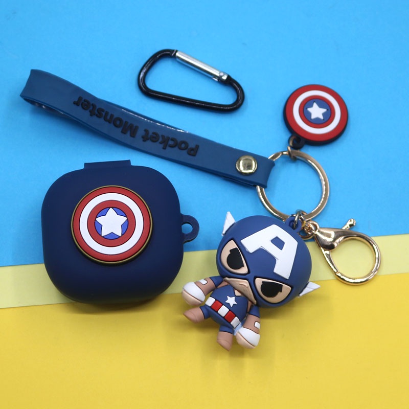 Case Earphone Desain Kartun Marvel Dengan Gantungan Kunci Untuk Samsung Galaxy Buds Live / Buds Pro