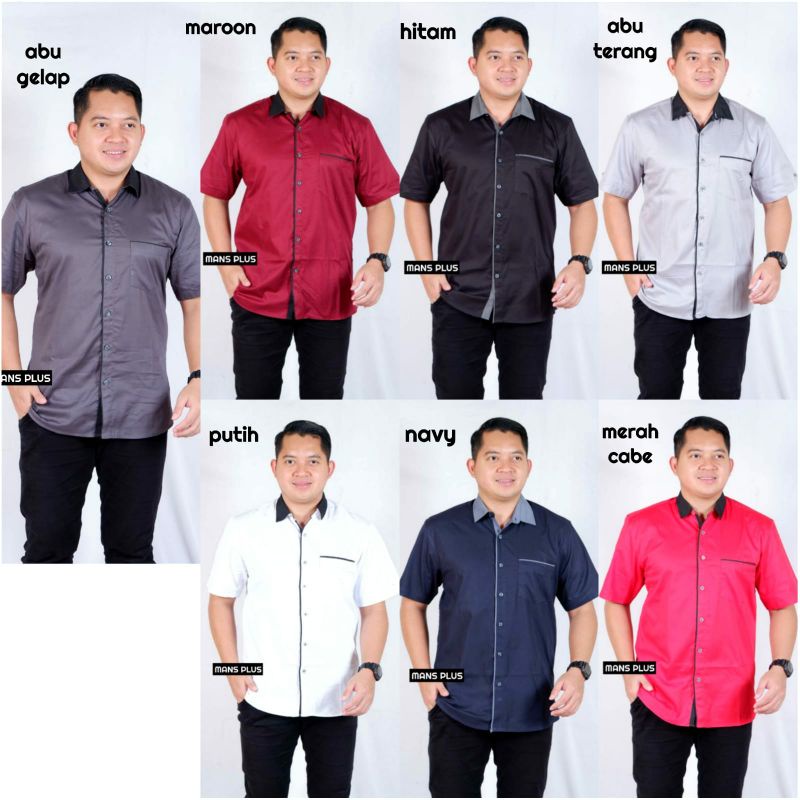 Kemeja Pria Polos Kombinasi Lengan Pendek Ukuran Lengkap M L XL XXL XXXL z20