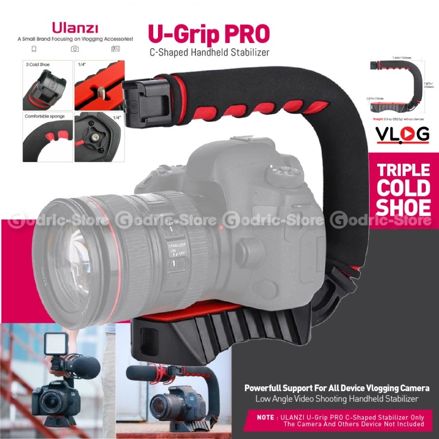 ULANZI U-Grip Pro 3-Shoe Mount Grip Video Rig Stabilizer for Camera/HP