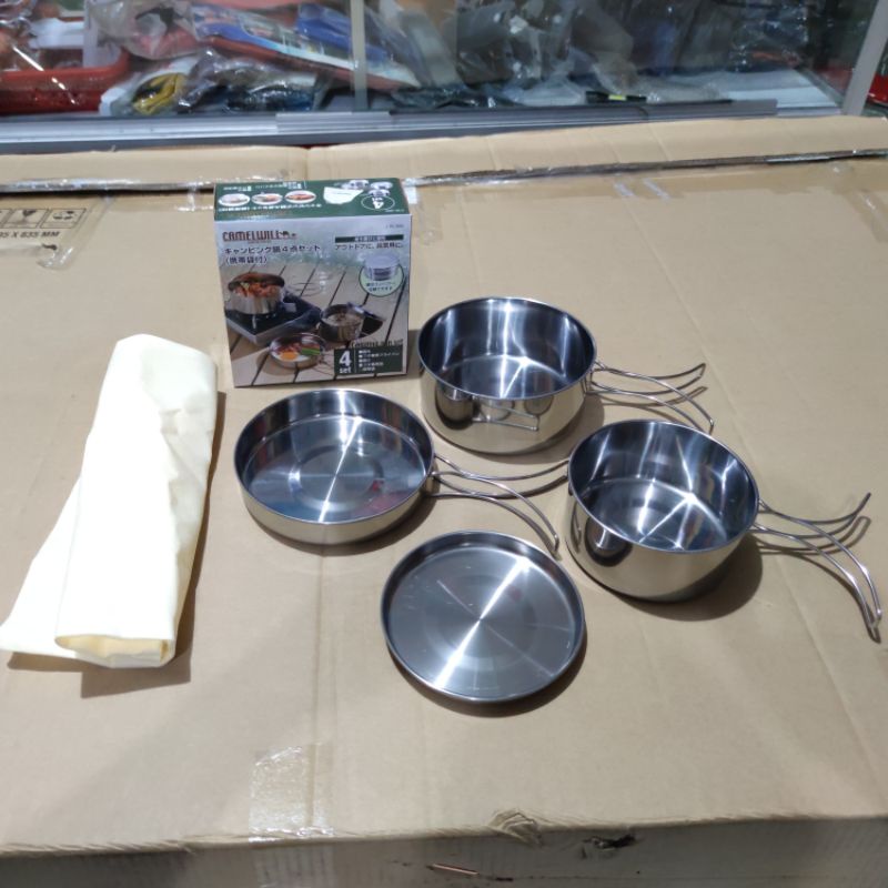 Nesting cookingset stainless camelwill isi 4 - cooking set sola stainless isi 4 set - alat masak Camping