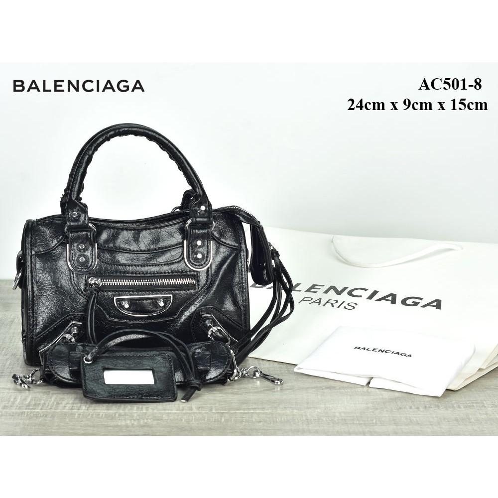 Supplier Tas Branded Tas Balenciaga City Metallic Edge Agedskin Mini SHW HITAM Semprem AC501-8