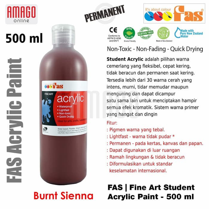 FAS - STUDENT ACRYLIC PAINT - 500 ML - BURNT SIENNA