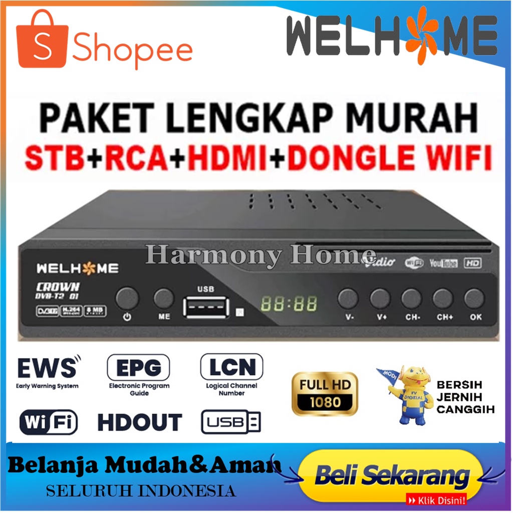 Set Topbox Tv Digital WELHOME DVB T2 EWS Home Star HD set topbox tv analog ke digital / set topbox tv digital untuk tv tabung / stb tv digital murah / set box tv digital murah / set box tv digital / set top box tv Bisa Youtube