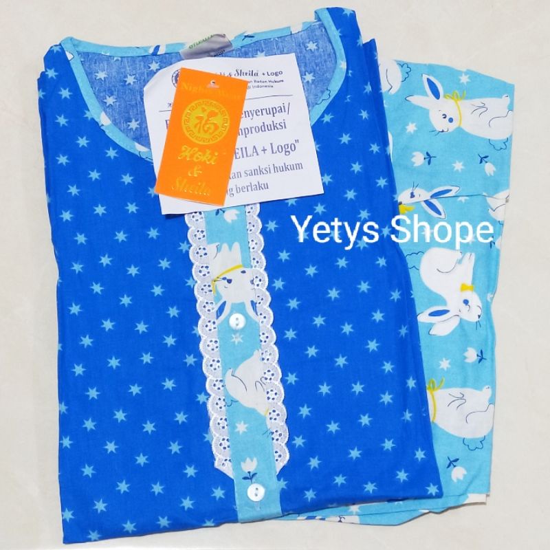 CP Full Kancing Hoki&Sheila LD110 Baju Tidur Piyama Standart [Part 1]-StartRabbit HS Biru