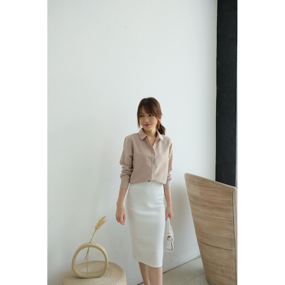 T-0379 Blouse Kemeja Wanita Basic-KHAKI