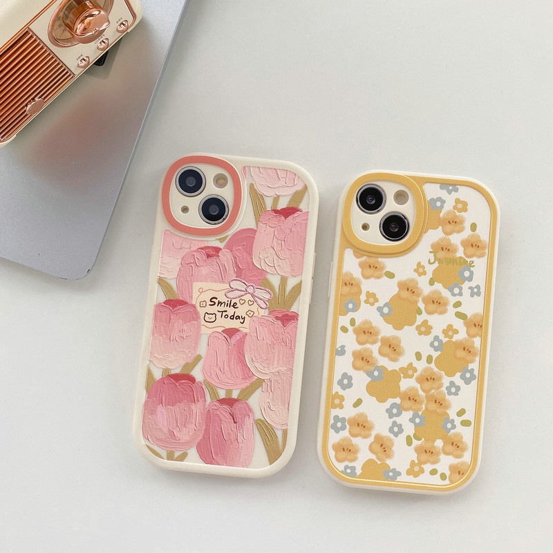 Casing untuk Samsung M23 A72 A73 A12 A32 A33 A52 A52s A51 A71 A50 A50s A30s A20 A30 A22 A21s A03 A03s A20s S22 Ultra S21 FE S20 Camera Lens Protection Jasmine & Tulips Soft Case Full Silicon Cover XF B01-4