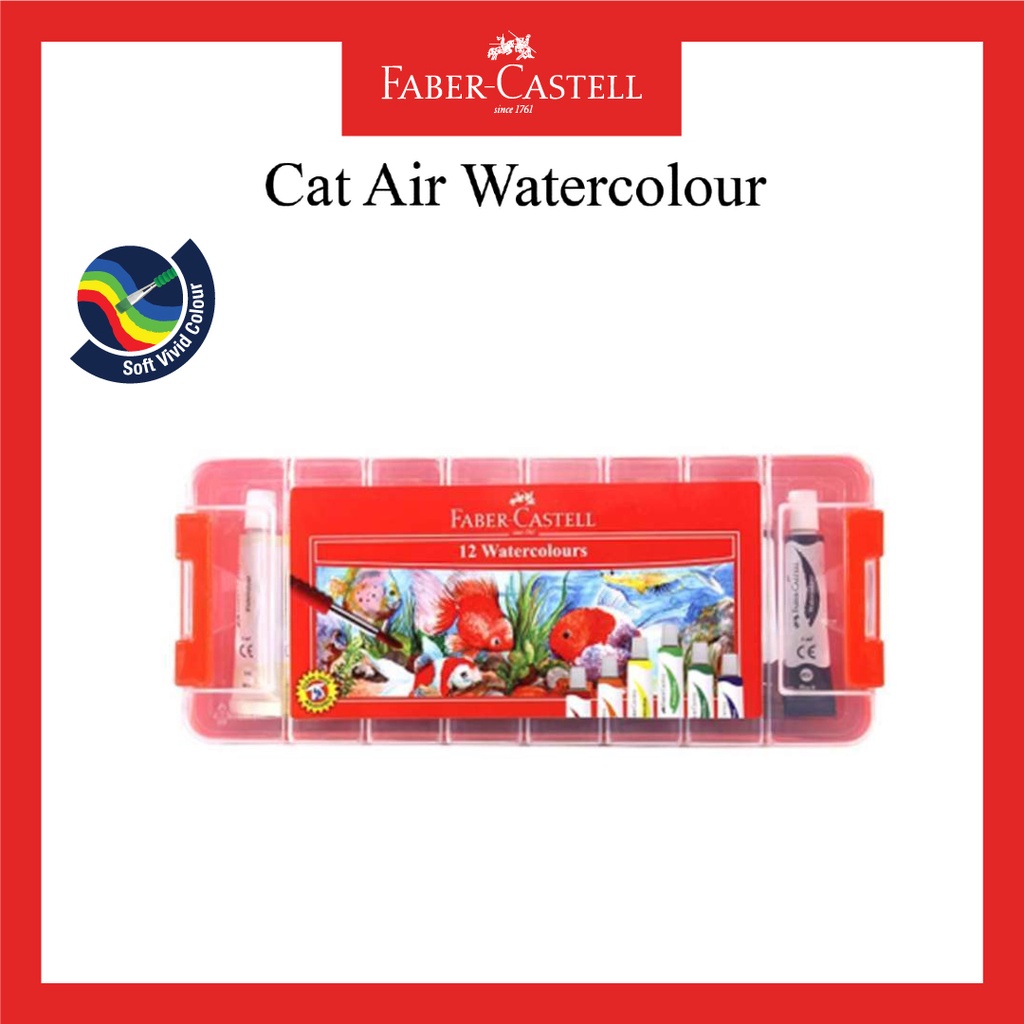 

Dck Cat Air Faber Castell / Water Colour 6 Mili / Set 12 Warna / Kemasan Plastik Case