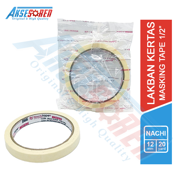 

Lakban Kertas Nachi 1/2 Inchi [12 mm/20 Yard] / Masking Pembatas Cat Tembok / Solatip Solasi Kertas