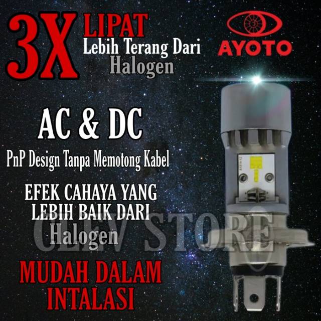 LAMPU LED AYOTO M4A H4 AC &amp; DC motor vixion dan mobil HI/LO