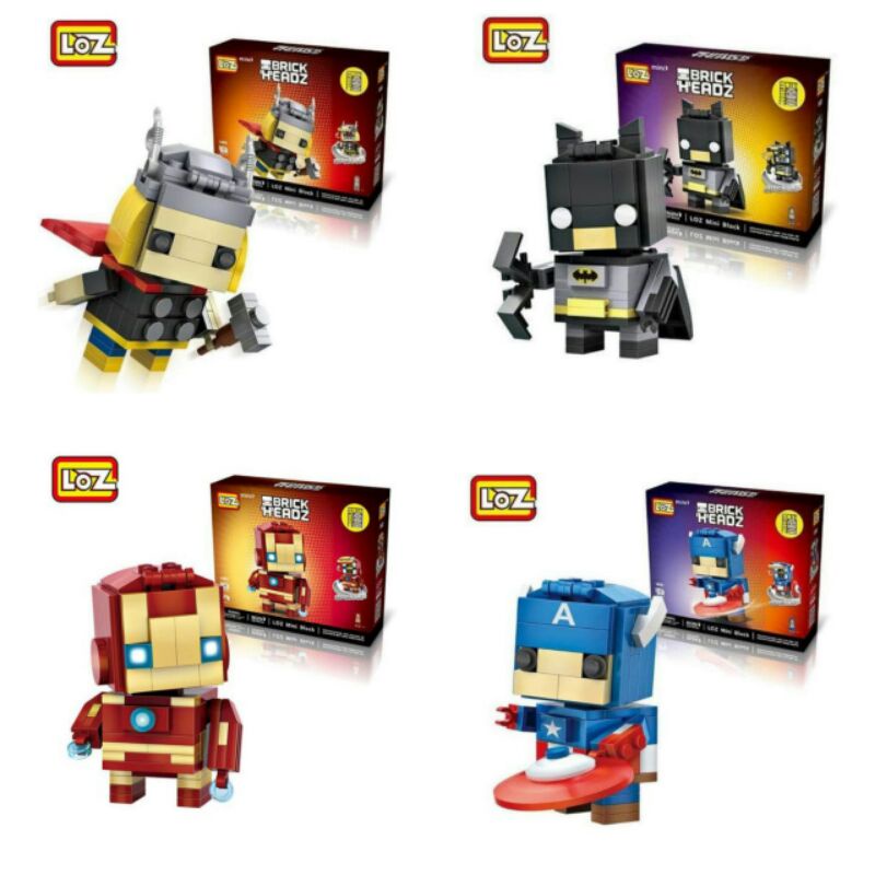 Loz Brick Headz Mini Block Captain America, Iron Man, Batman, Thor