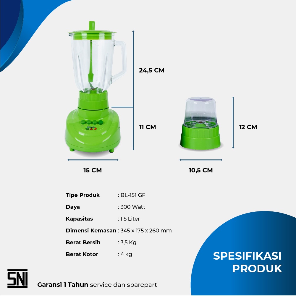 Blender Miyako BL 151 GF kapasitas 1.5 liter 2 gelas Kaca