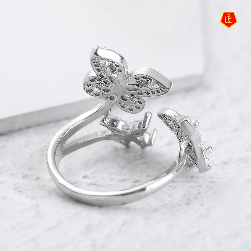 [Ready Stock]Simple Elegant Micro-Inlaid Diamond Three Butterfly Ring