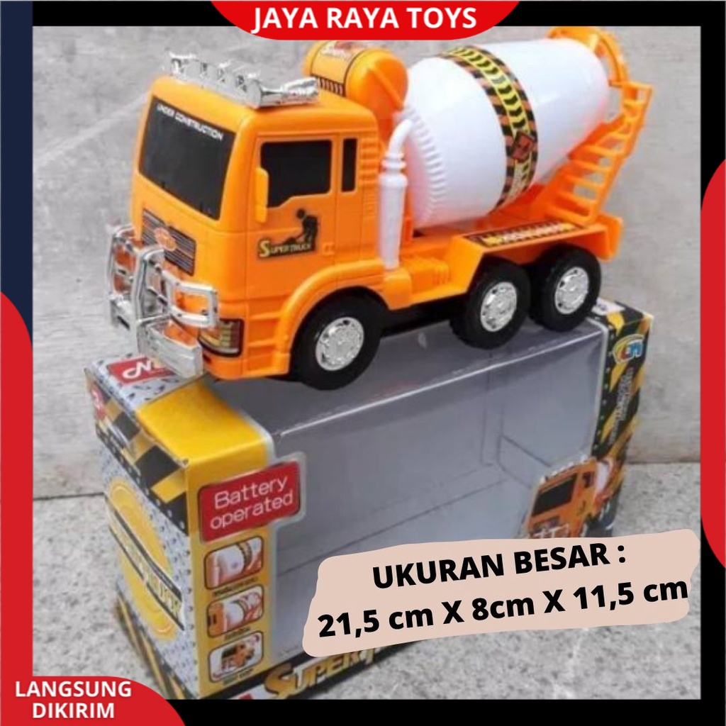 Mainan Anak Mobil Truk Construksi Mixer Molen Cement Bump And Go Pakai Baterai Berlampu Dan Bersuara