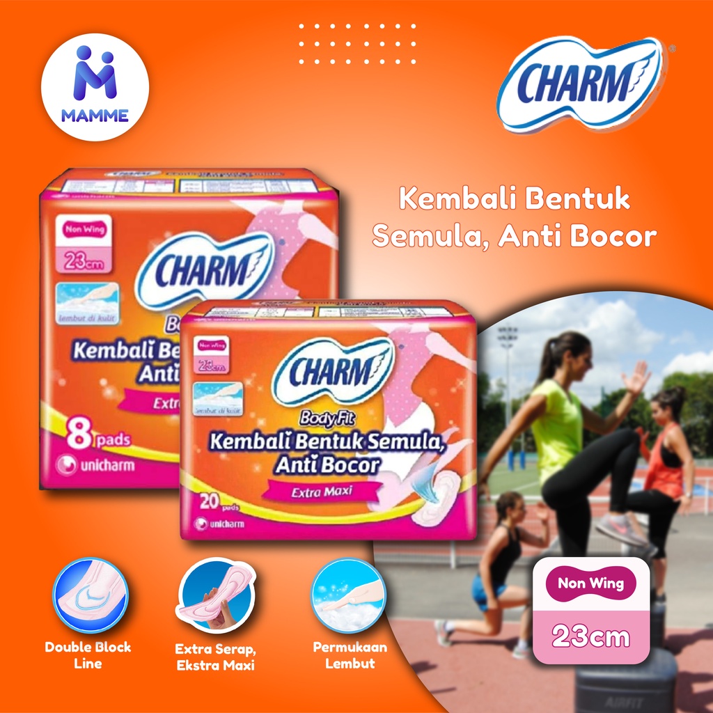Charm Body Fit Wing / Non Wing 23 cm isi 8 / 10 / 20 / 30 pads - Pembalut Wanita Menstruasi