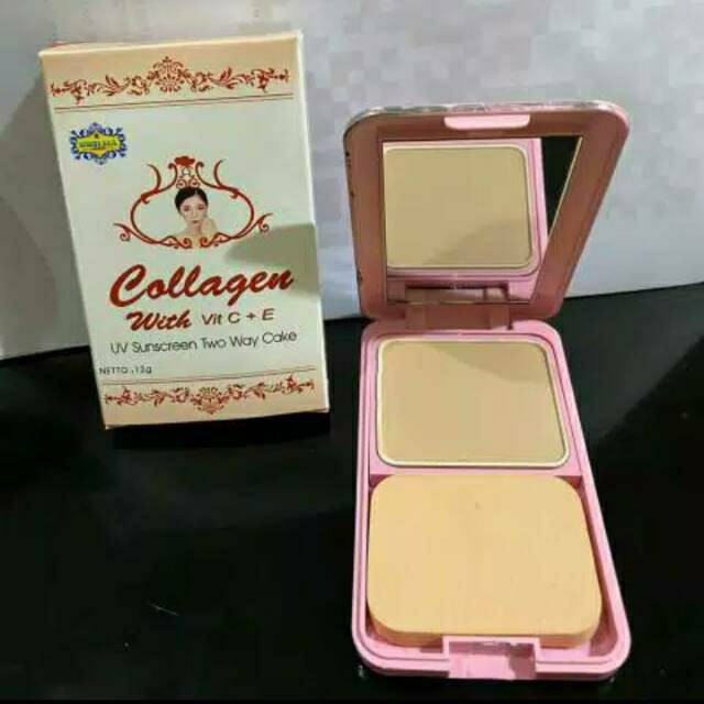 Two Way Cake Collagen Dhilisa Bedak Padat Makeup Kosmetik