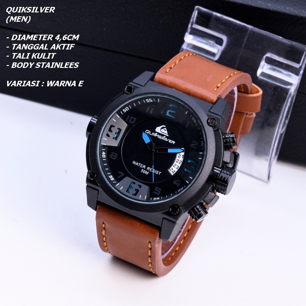 JAM TANGAN PRIA QUIKSILVER TALI KULIT BODY BULAT TANGGAL AKTIF