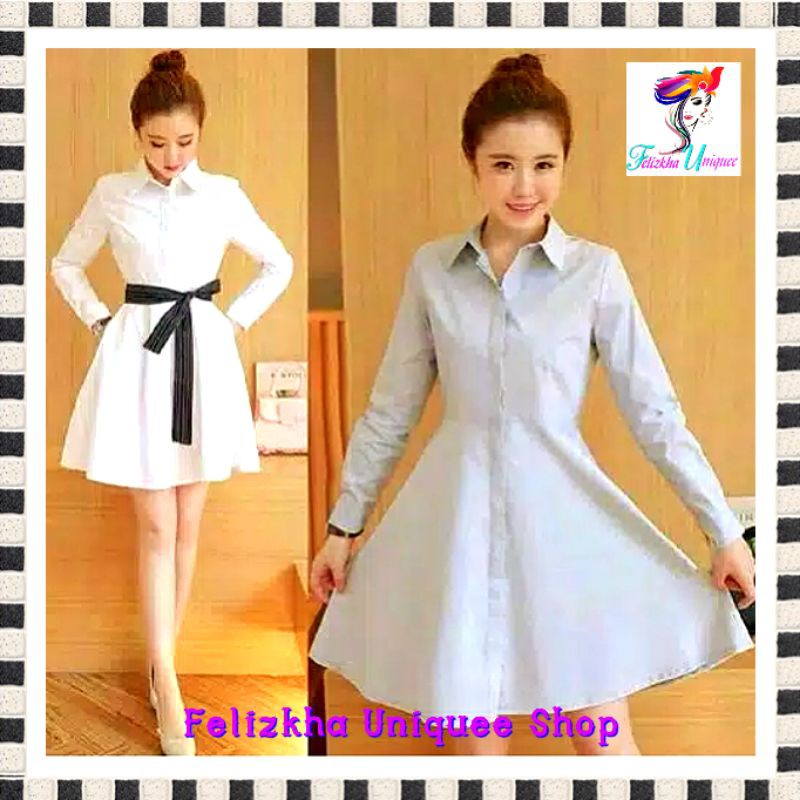 [Dress Viana RO] Promo Baju Dress Mini Casual Wanita Twiscont Putih Peach Abu Abu Pakaian Dres White