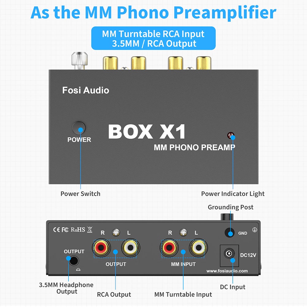 Fosi Audio Preamplifier HiFi Phono Turntable Preamp - BOX X1 - Black