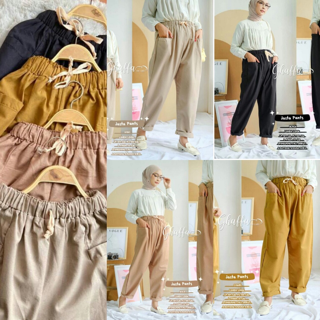 Celana Basic Jogger Linen Pants Karet Muslim Ghaffa Jasta Blouse Motif Polos best seller Korea Wanit