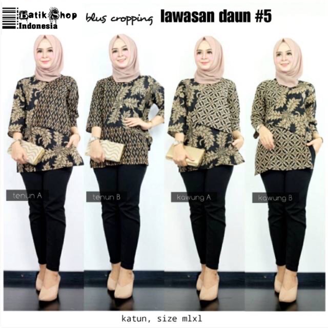 Blus Cropping Top Lawasan Daun #5 Batik Blouse Kerja Kantoran Atasan Kebaya Modern Crop Top