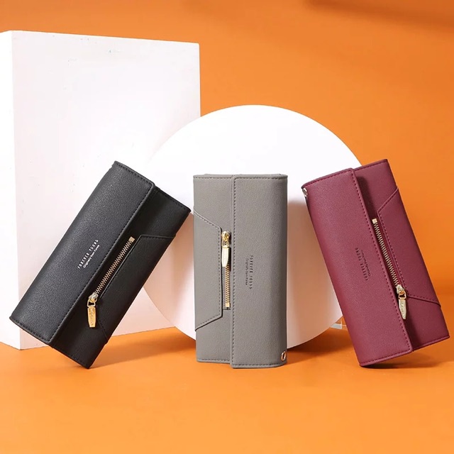 Dompet Lipat Wanita Model Silvia Bahan Kulit - Hanging Wallet Dompet Gantungan Leher Cewek Kartu HP 