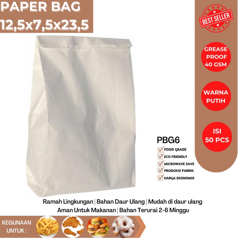 Paper Bag Medium Kerta Ayam Goreng Kertas Roti (Isi 50 Pcs-PBG6)