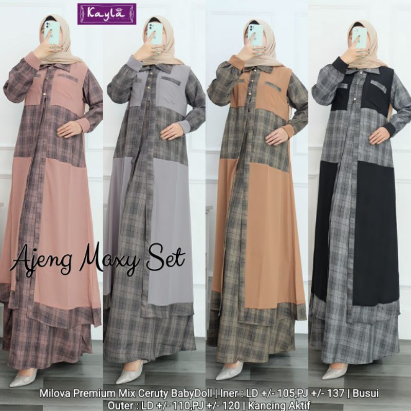 SETELAN GAMIS MOTIF KOTAK-KOTAK + OUTER CERUTI AJENG MAXY SET BY KAYLA