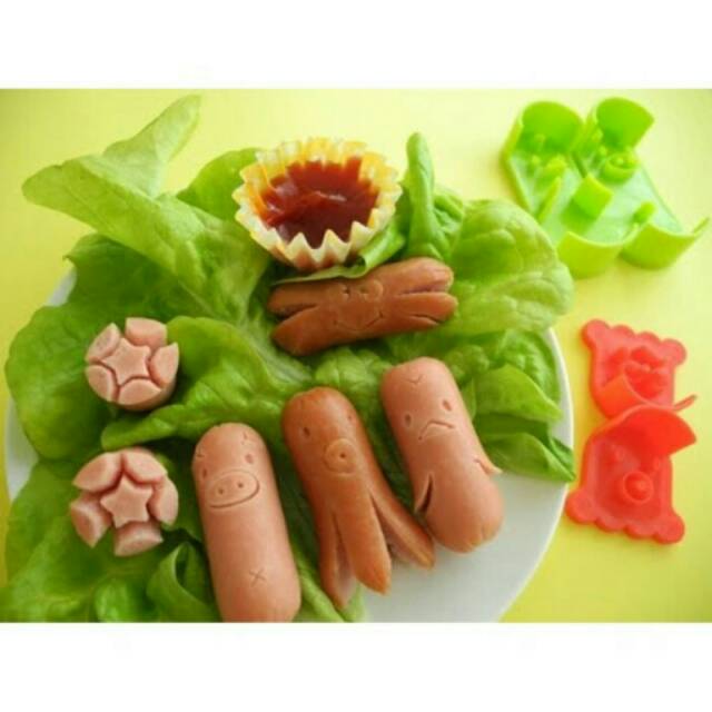 Isi 3 Cetakan Sosis Bento Hewan Lucu Bunga Sausage Cutter Mold Bentuk Penguin Babi Gurita Kepiting
