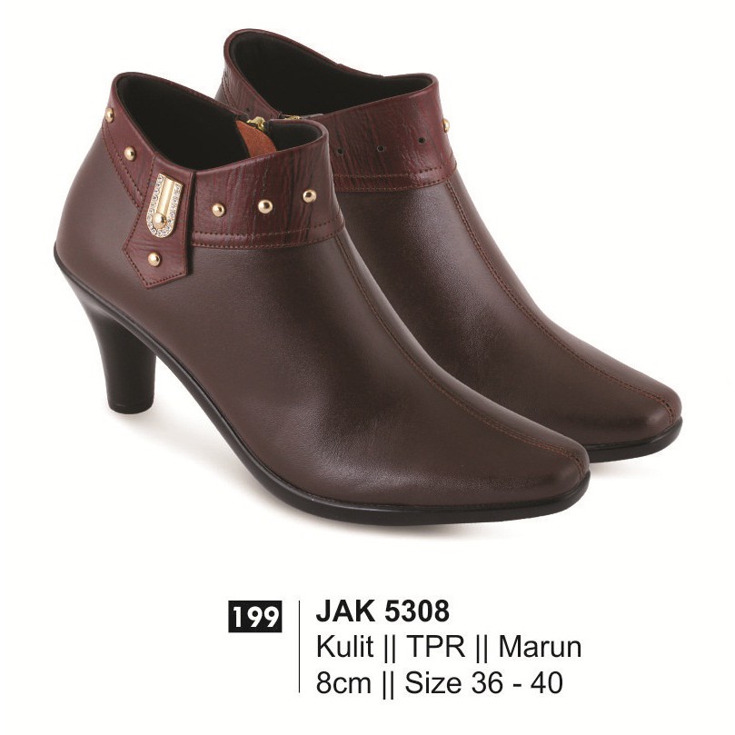 Sepatu Boots Heels Wanita Kerja Kantor PDH Kulit Asli Bandung Cibaduyut, JK19 199