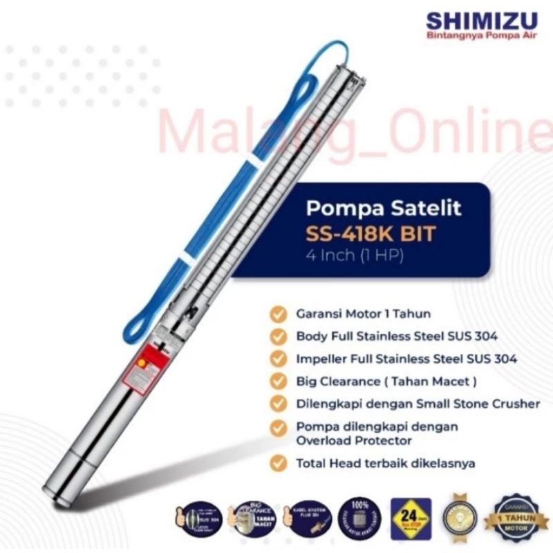 Pompa Satelit Submersible Pump 4 inch 1HP Celup SHIMIZU SS 418K Bit