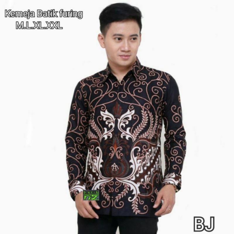 LAPIS FURING KEMEJA BATIK PRIA LENGAN PANJANG MOTIF DAUN BATIK PEKALONGAN CLASIK BATIK KERJA SERAGAM BATIK SIZE M. L XL XXL