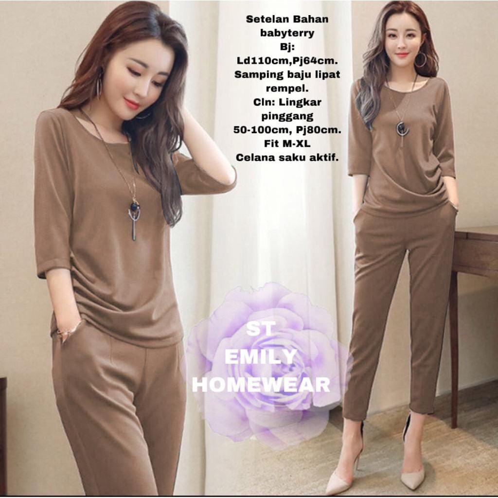 INDOBEST SETELAN EMIL WANITA /SET PAKAIAN KOREA / CASUAL LENGAN PANJANG