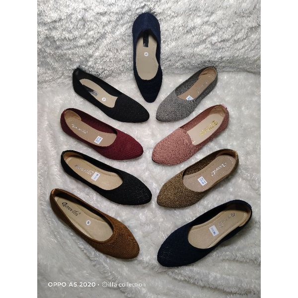sepatu flat wanita bahan rajut import