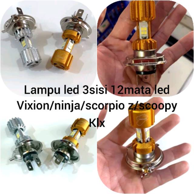 LAMPU DEPAN LED CNC 3 SISI 12 MATA LED H6 VIXION/SCORPIO Z/NINJA/KLX/ SCOOPY AC/DC