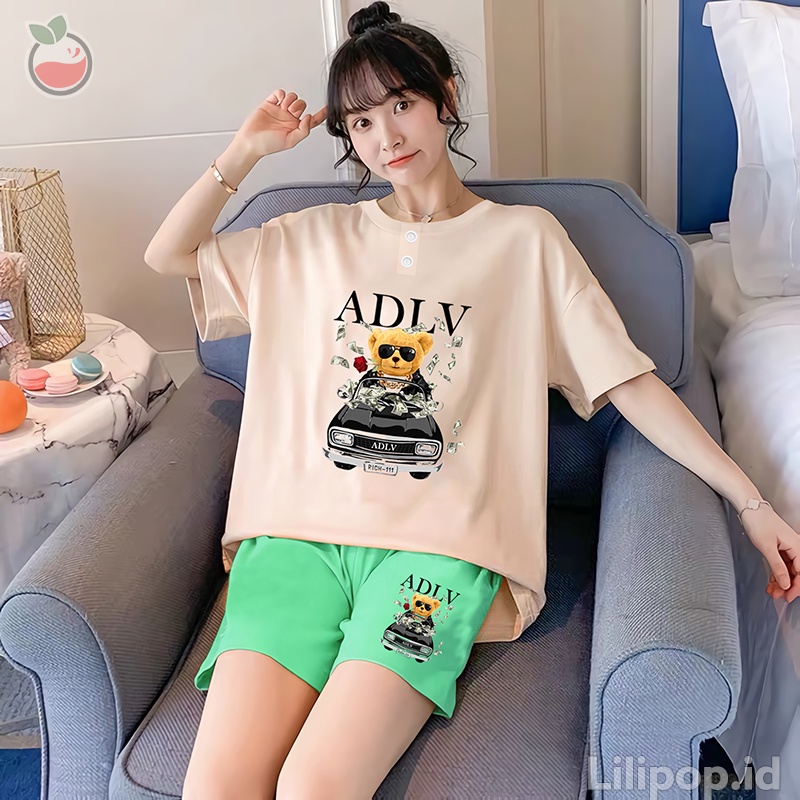 Lilipop.id  Baju Tidur Wanita 3/4 DEWASA ALL SIZE STANDAR Sugar Daddy Setelan Piyama BabyDoll Kaos Celana Pendek