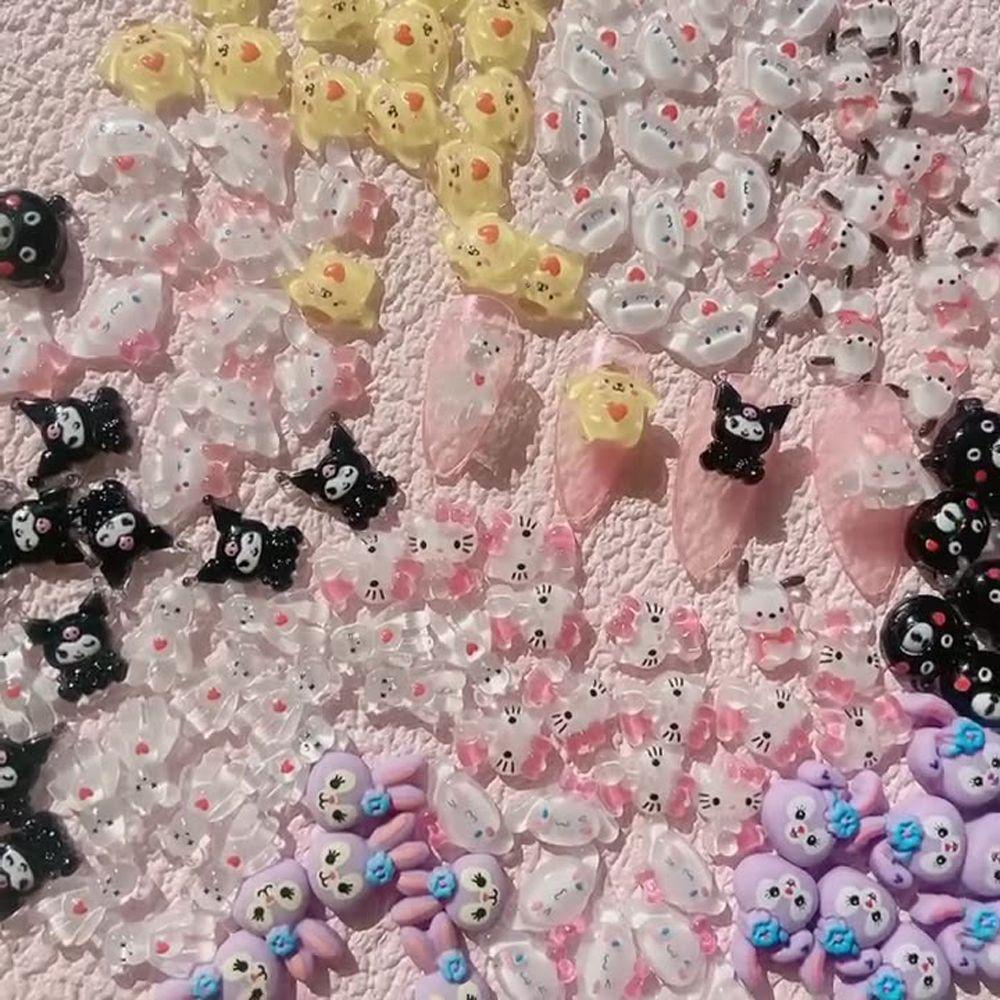 Nickolas1 DIY Nail Art Dekorasi Indah Kuromi 20 Pcs Pikachu Flatback decor HelloKitty Bear AB Kristal Puding Perhiasan Kuku Anjing