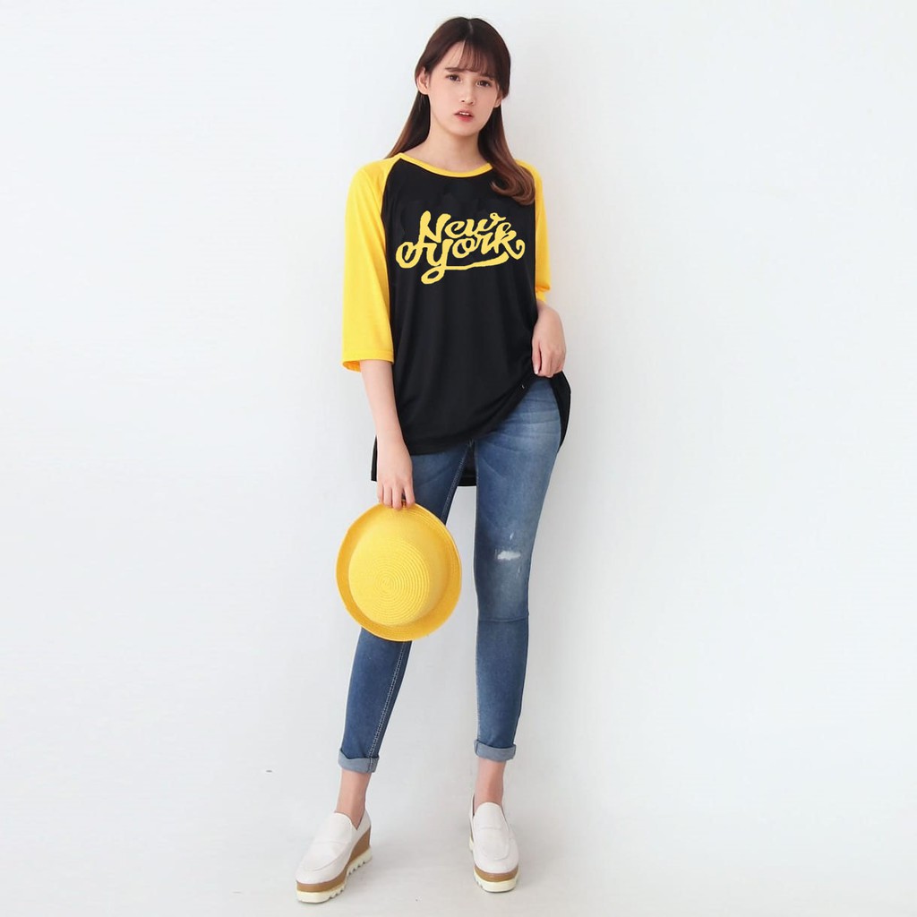 Kaos Raglan warna Hitam dan Kuning | 3 Ukuran L, XL dan XXL