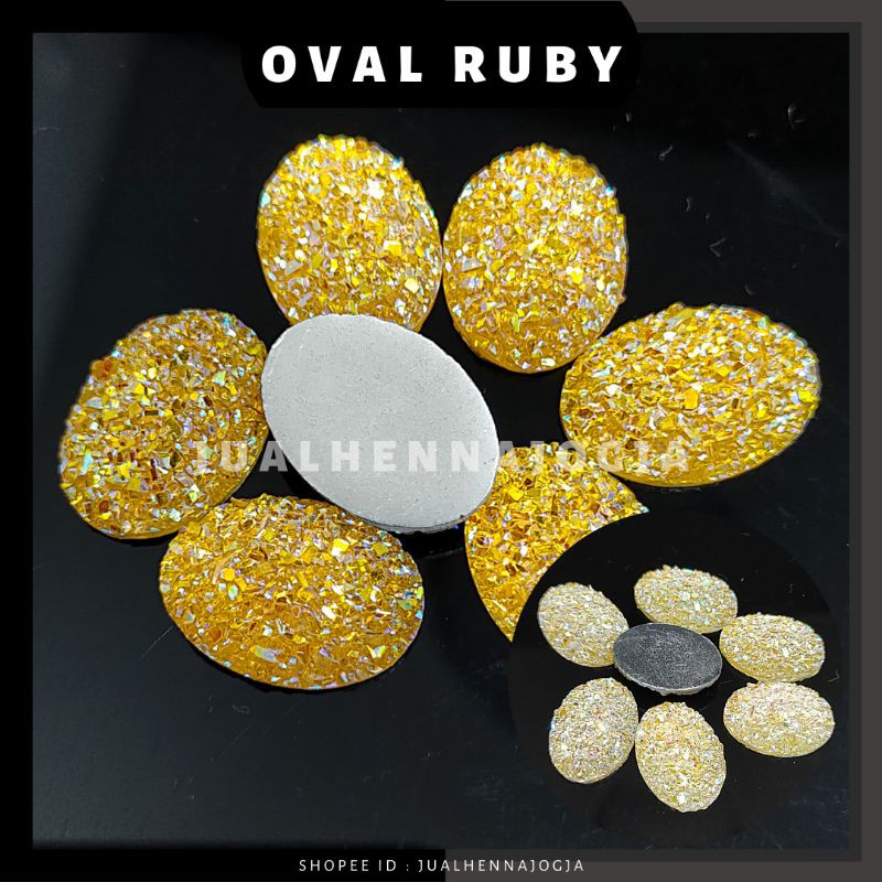 OVAL RUBY gems bulat besar pipih Henna manik 13*18mm tanpa lubang