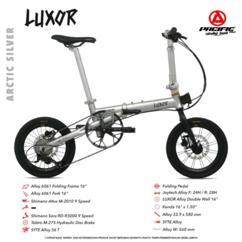 Sepeda Lipat 16 inch Pacific Luxor Alloy 9 Speed Shimano Hydrolic Double Disc Brake