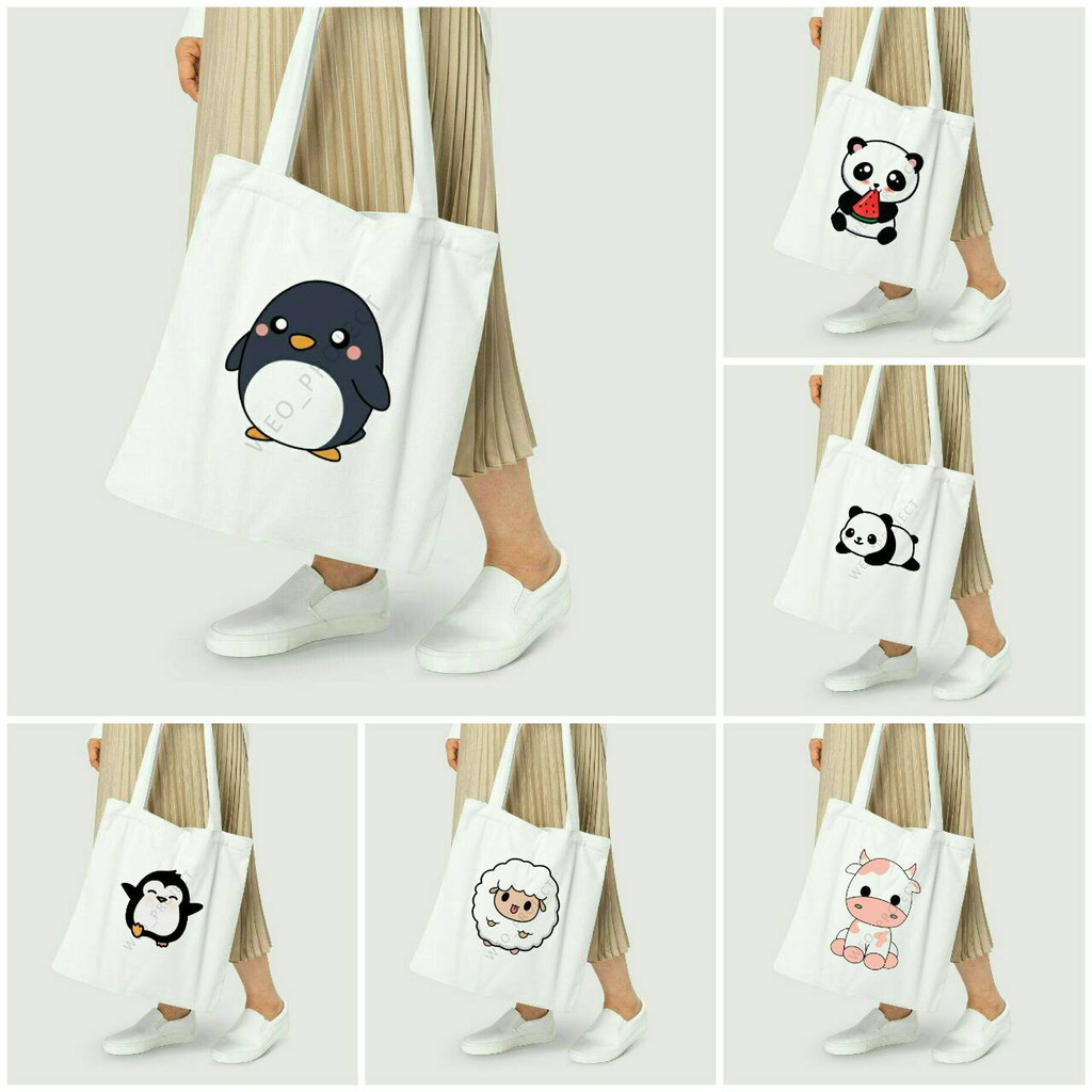 TOTE BAG KANVAS MURAH / TOTE BAG WANITA / TOTE BAG MOTIF ANIMALS CUTTIE