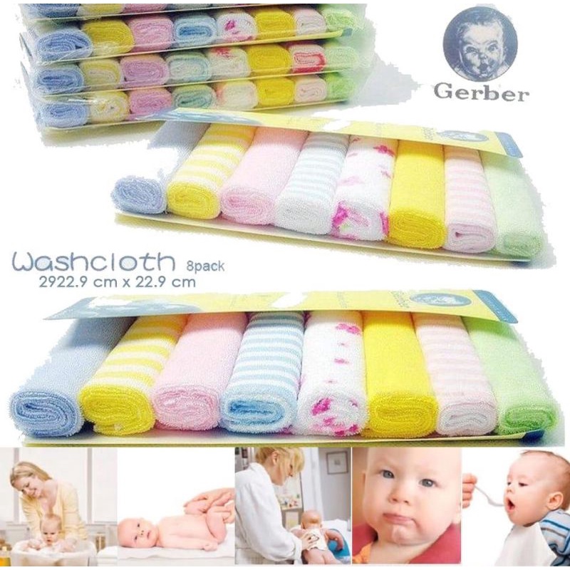 Gerber Sapu Tangan Kecil Bayi 8pcs / Baby Washcloth