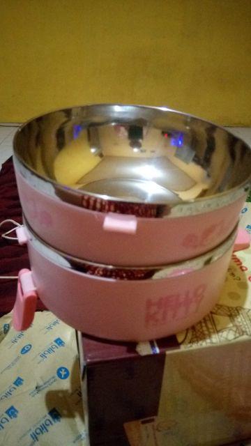 Rantang 2 Susun Stainless Model Hello Kiity, Doremon, Rilakumma