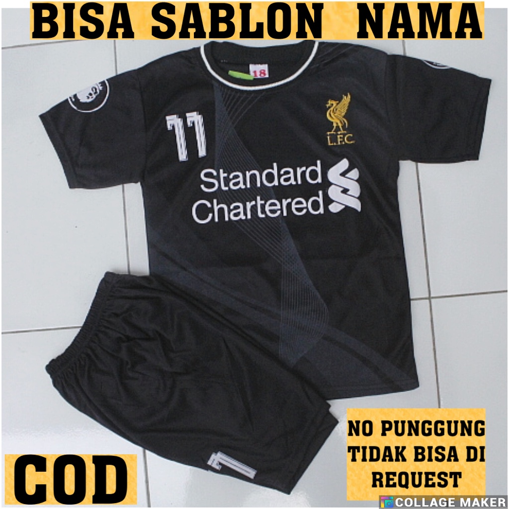 jersey baju bola baju bola anak liverpool hitam/merah size 6-14thn