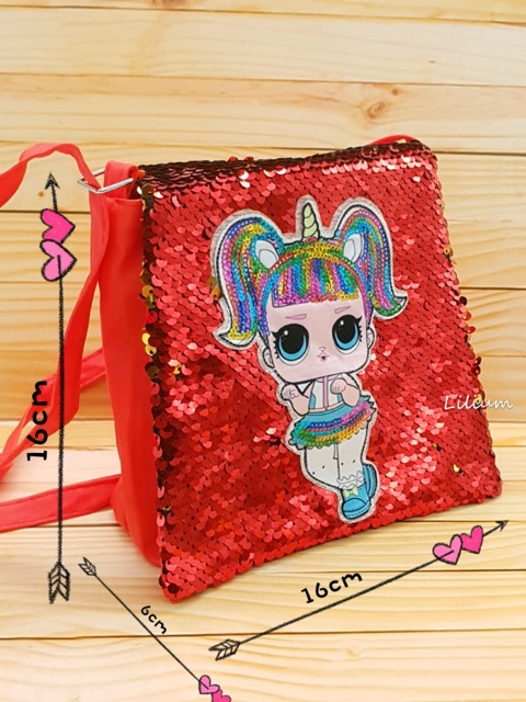 Tas Selempang sequin boneka aurprise - LOL1 sling anak perempuan bag mute bolak balik