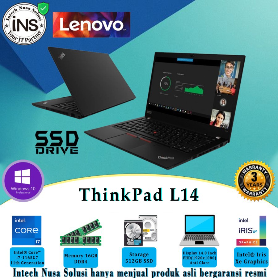 Lenovo Thinkpad L14 i7-1165G7 16GB 512GB SSD WIN10PRO 3YR