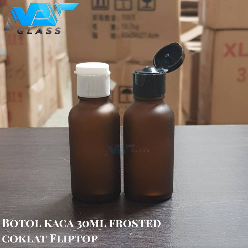 botol kaca 30ml coklat doff frosted tutup fliptop