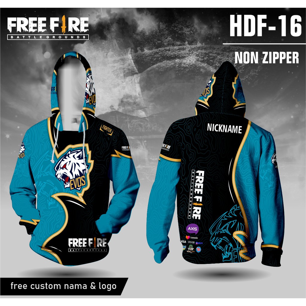 Jersey hoodie free fire baju ff evos kaos game lengan panjang