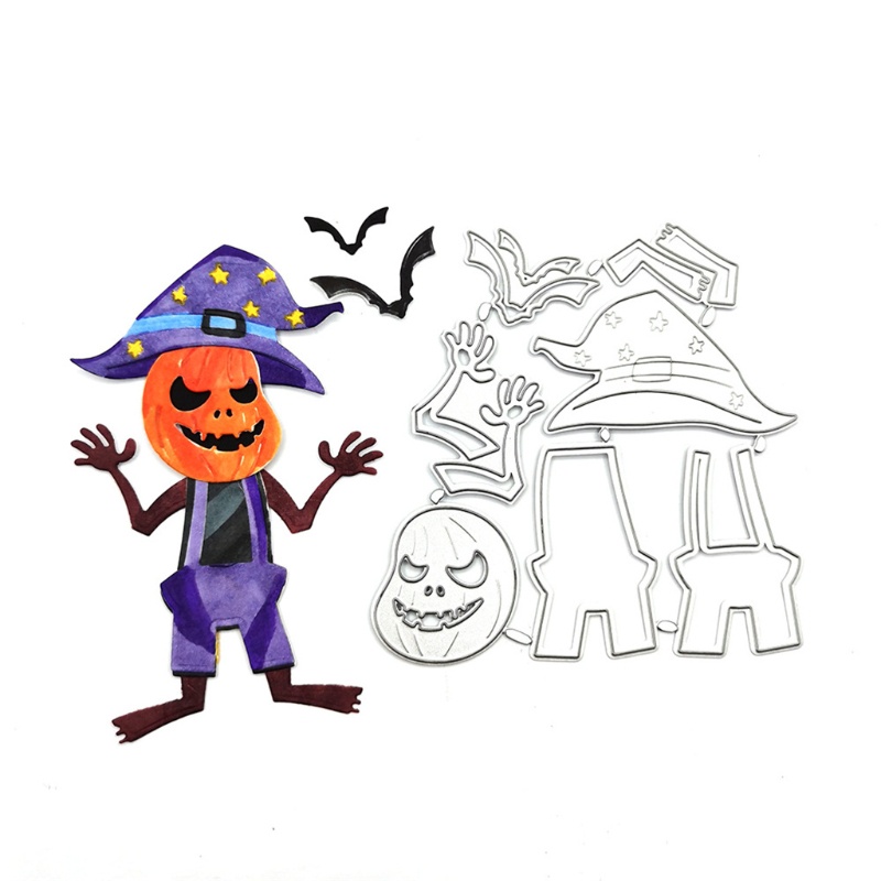 Cetakan Stensil Cutting Dies Motif Labu Kelelawar Halloween Bahan Metal Untuk Scrapbook