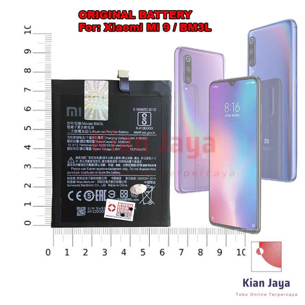 [Garansi 100% Ori] Baterai Xiaomi Mi 9 Mi9 BM3L Batre Batrai Battery Hp Xiao Mi Xiomi BM 3L Original