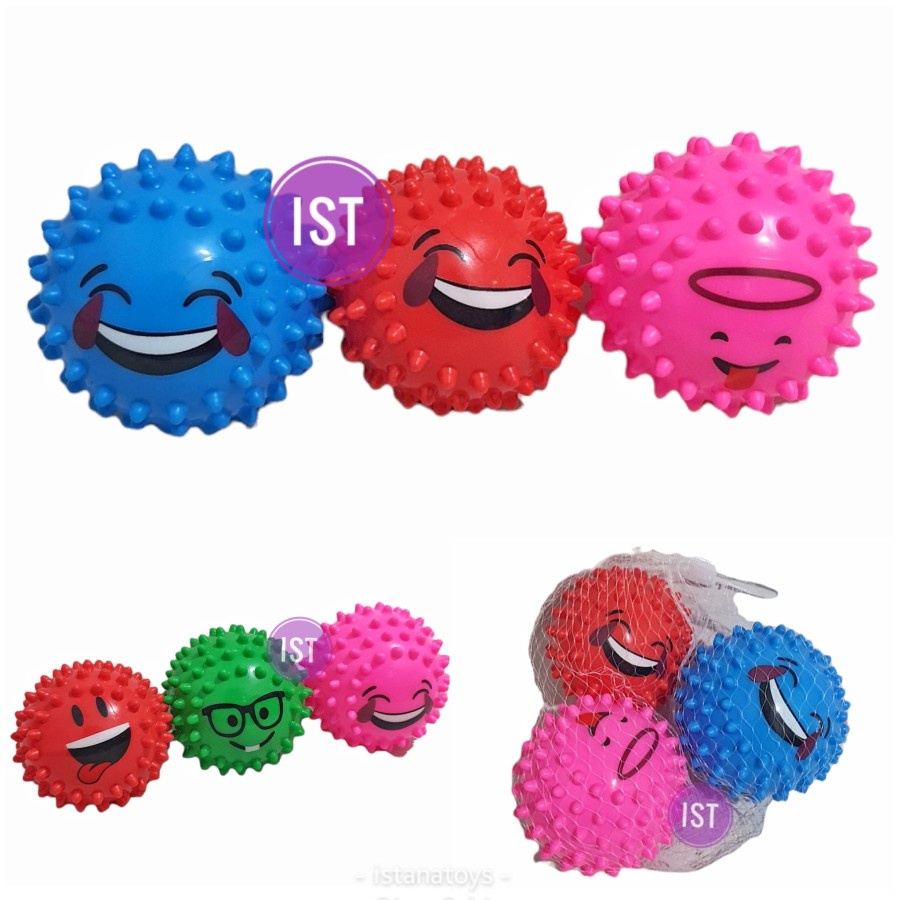 MWN Mainan Bola Karet Duri Smile Emoction 3 Pcs No.ZHX-16